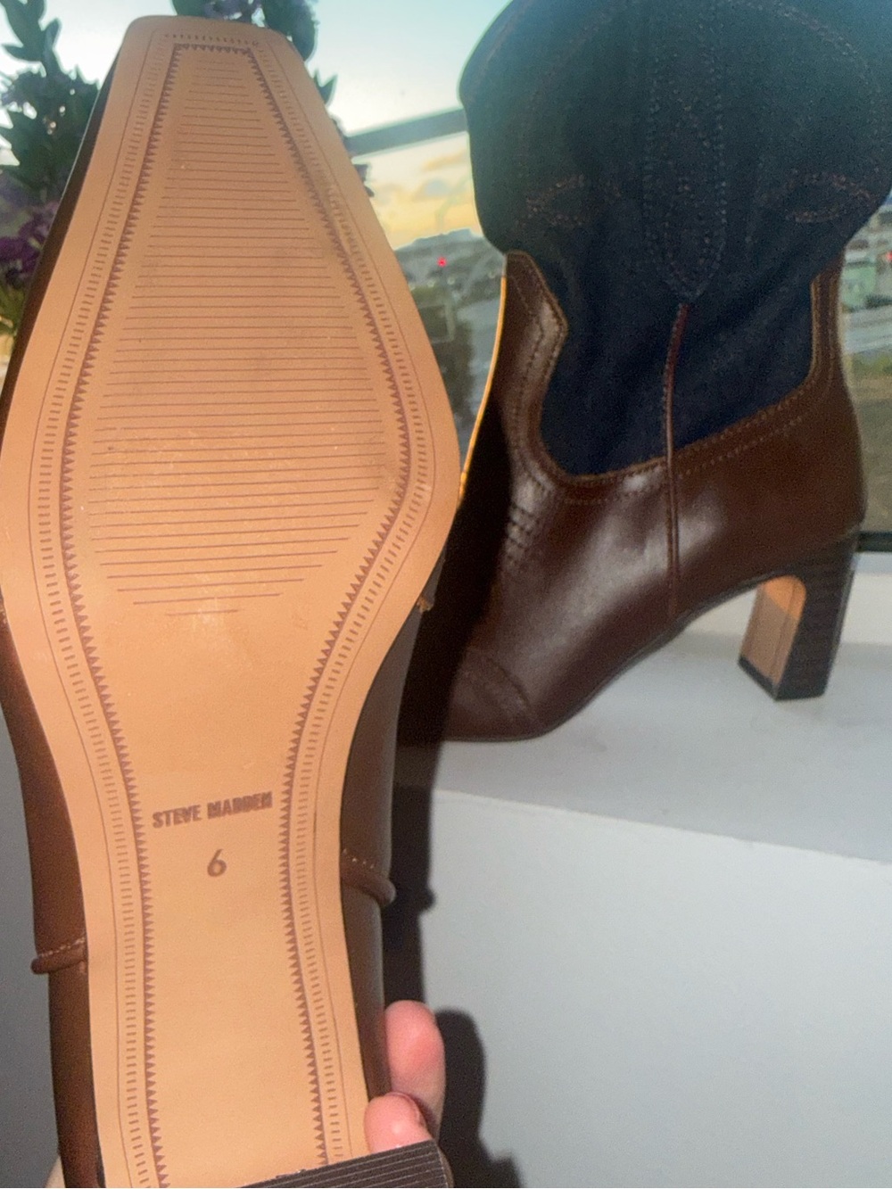 Steve Madden Brown Leather with Black Suede Western Ankle Boots - Picture 4 of 4
